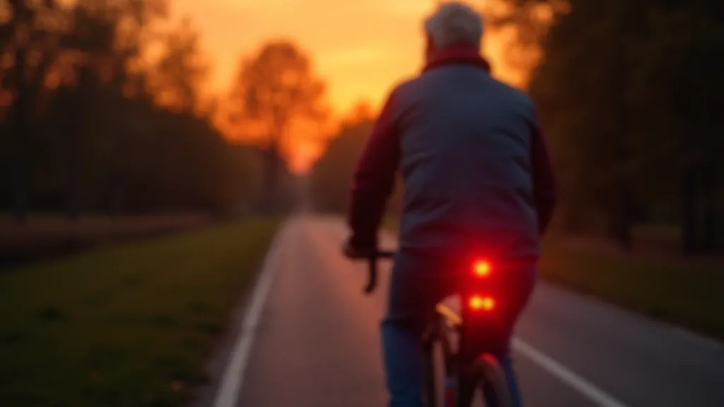 Seniora velo ar ieslēgtām priekšējām un aizmugurējām gaismām, vēlā pēcpusdiena