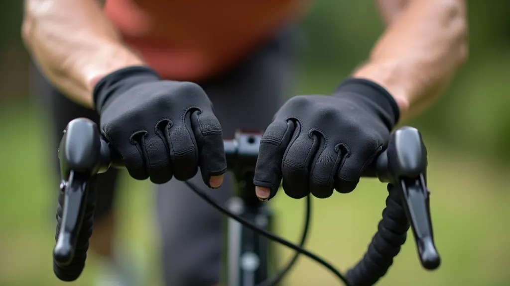 Seniora rokas ar velobraukšanas cimdiņiem uz stūres